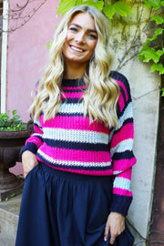 Frodine Stripe Pullover | Navy Pink Creme Stripe | Strik fra Liberté
