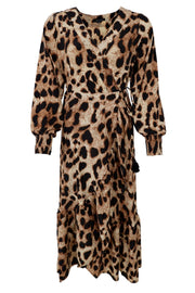 Luna L/S Wrap Dress | Golden Leopard | Kjole fra Black Colour