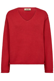 Bine LS V-neck Knit  | Chinese Red | Strik fra Mos Mosh