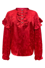 Tia Ls Frill Blouse | Red Bow | Bluse fra Liberté