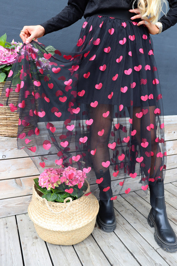 Tulle Heart Skirt | Black Pink Heart | Nederdel fra Liberté