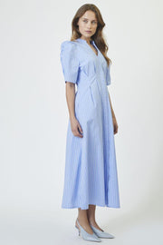 Mica Stripe Pleat Dress 36536 | Pale Blue | Kjole fra Co'couture