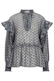 Katinka Dot V-Frill Blouse 35560 | Light Grey | Skjorte fra Co'couture