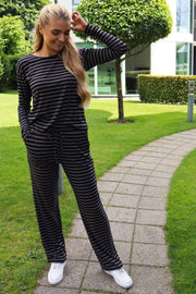 Natalia Straight Pants | Black Dark Grey Stripe | Bukser fra Liberté