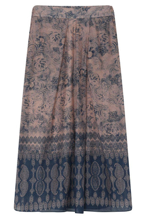 Mabell midi+ pleated skirt | Navy/Rose | Nederdel fra Gustav