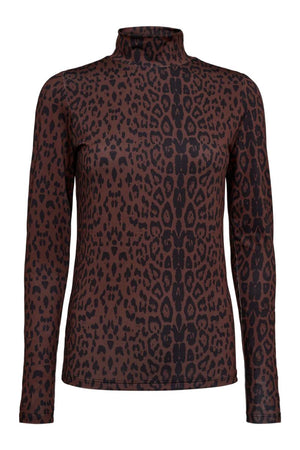 Lotus LS Highneck Blouse | Brown Black Leo | Blue fra Liberté