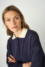 Vada Polo Sweatshirt | Maritime Blue | Bluse fra Mos Mosh