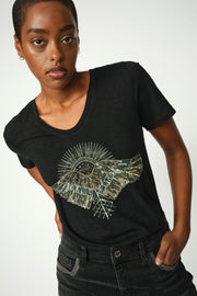 Nadine O-SS Deco Tee | Black | T-shirt fra Mos Mosh