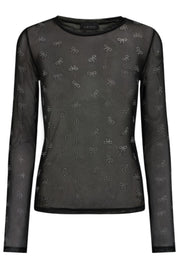 Mesh Ls Sparkle Tshirt | Black Bow Diamond Dot | Liberté