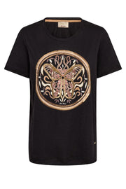 Fiona O-SS Embroidery Tee   | Black | T-shirt fra Mos Mosh