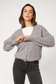Thora V-Neck Knit Cardigan | Grey Melange | Strik fra Mos Mosh