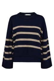 MajaCC O-Button Stripe Knit | Navy | Strik fra Co'Couture