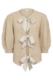 Coralie Bow Rib Cardigan 32170 | Bone | Strik fra Co'couture