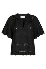 Odet Embroidery Blouse | Black | Bluse fra Neo Noir