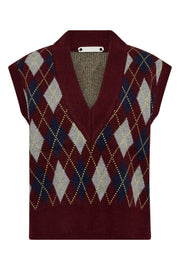 Row Check Vest 32213 | Winered | Strik fra Co'couture