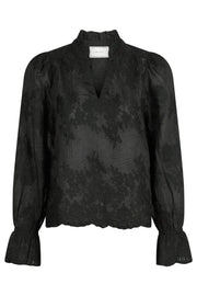 Amara Big Embroidery Blouse | Black | Bluse fra Neo Noir