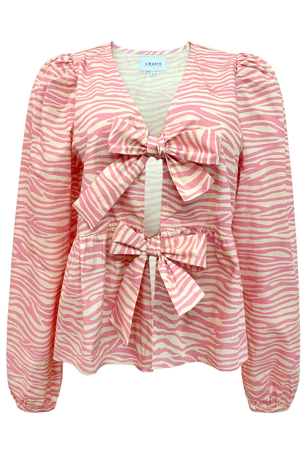 Manni Ls V Neck Blouse | Bubblegum Zebra | Bluse fra Liberté