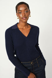 Relena Rib Polo Knit | Maritime Blue | Strik fra Mos Mosh