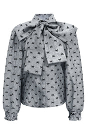 Elina Ls Blouse | Grey Black Bow | Bluse fra Liberté