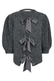 Coralie Bow Rib Cardigan 32170 | Grey Melange | Strik fra Co'couture