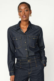 Natalie Denim Shirt | Dark Blue | Skjorte fra Mos Mosh