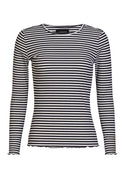 Natalia Ls Round Neck Blouse | Navy Creme Gold Stripe
