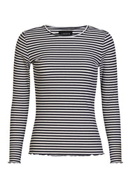 Natalia Ls Round Neck Blouse | Navy Creme Gold Stripe | Bluse fra Liberté