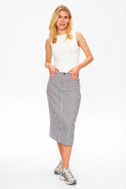 Mella Skirt | Medieval Blue w. Off-white | Nederdel fra Freequent