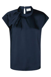 Fleur Drapy Satin Blouse | Navy | Bluse fra Neo Noir