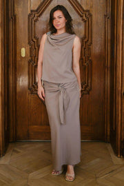 Kit Dull Sateen Skirt | Dark Taupe | Nederdel fra Neo Noir