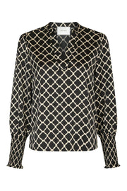 Landa Tile Print Blouse | Black | Bluse fra Neo Noir