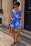 Siri Flouncy Striped Set | Blue