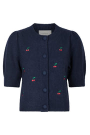 Trudy Embroidery Knit Cardigan | Navy | Cardigan fra Neo Noir