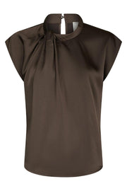 Fleur Drapy Satin Blouse | Dark Brown | Bluse fra Neo Noir