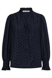 DollyCC Dot V-Shirt | Navy | Bluse fra Co' Couture