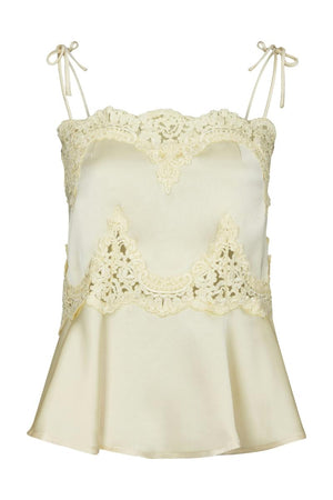 Kaela Heavy Sateen Lace Top | Light Yellow | Bluse fra Neo Noir