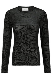 Ella Zebra Burnout Blouse | Black | Bluse fra Neo Noir