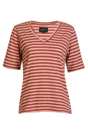 Ulla Ss Vneck Stripe Tshirt | Rose Dark Rose Stripe | T-Shirt fra Liberté