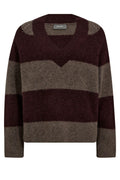 Taci Stripe LS V-Neck Knit | Fudge | Stricken von Mos Mosh – nedsat