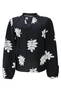 Meg Ls Vneck Blouse | Black Creme Leaf | Bluse fra Liberté