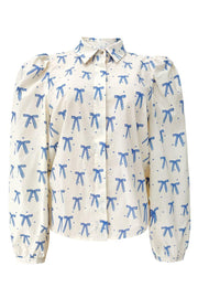 Flora Ls Blouse | Creme Blue Bow Hearts | Bluse fra Liberté