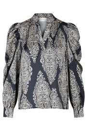 Rosslyn Paisley Drop Blouse | Navy | Bluse fra Neo Noir