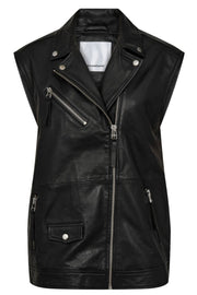 Phoebe Leather Biker Vest | Black | Vest fra Co'couture