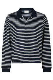 Sara Stripe Polo Blouse | Navy | Bluse fra Neo Noir