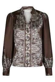 Massima Paisley Border Blouse | Dark Brown | Bluse fra Neo Noir