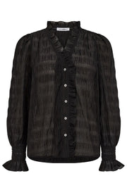 Structure Line Frill Shirt | Black | Skjorte fra Co'couture