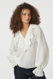 Aminea Ruffle Blouse | White | Bluse fra Neo Noir