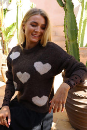 Fro Heart Pullover | Chocolate Ivory Heart | Strik fra Liberté