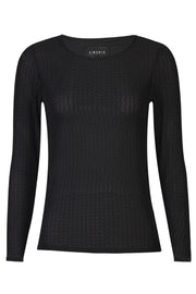 Isa Ls Lace Blouse | Black Wavy Lines | Mesh bluse fra Liberté