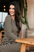 Natalia Ls Round Neck Blouse | Black Sand Stripe